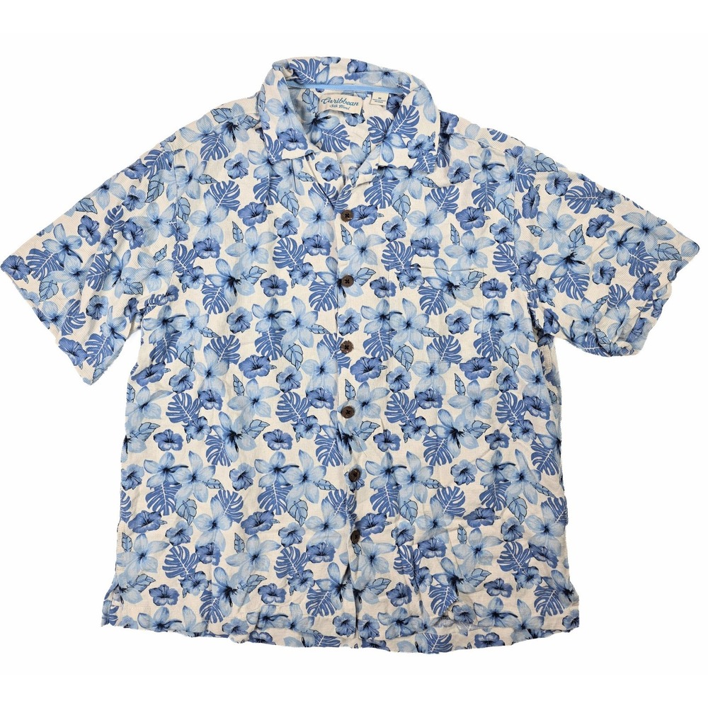 Caribbean Silk Blend Button Down  Floral Shirt Men's Size Medium